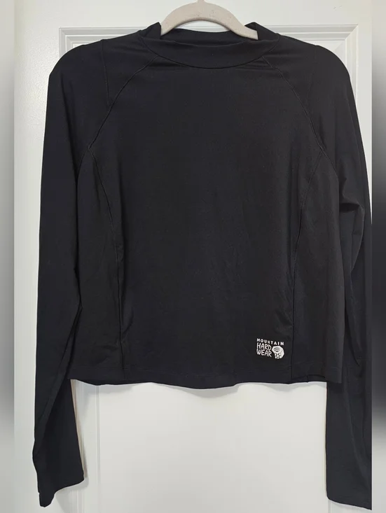 Mountain Hardwear Cropped Athletic Top Women’s Large Black Long Sleeve Shirt - Picture 1 of 6